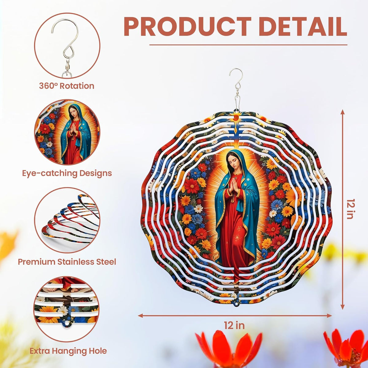 FLAGWIX Christmas Christian Gifts for Women Faith - Virgen de Guadalupe 3D Stainless Steel Metal