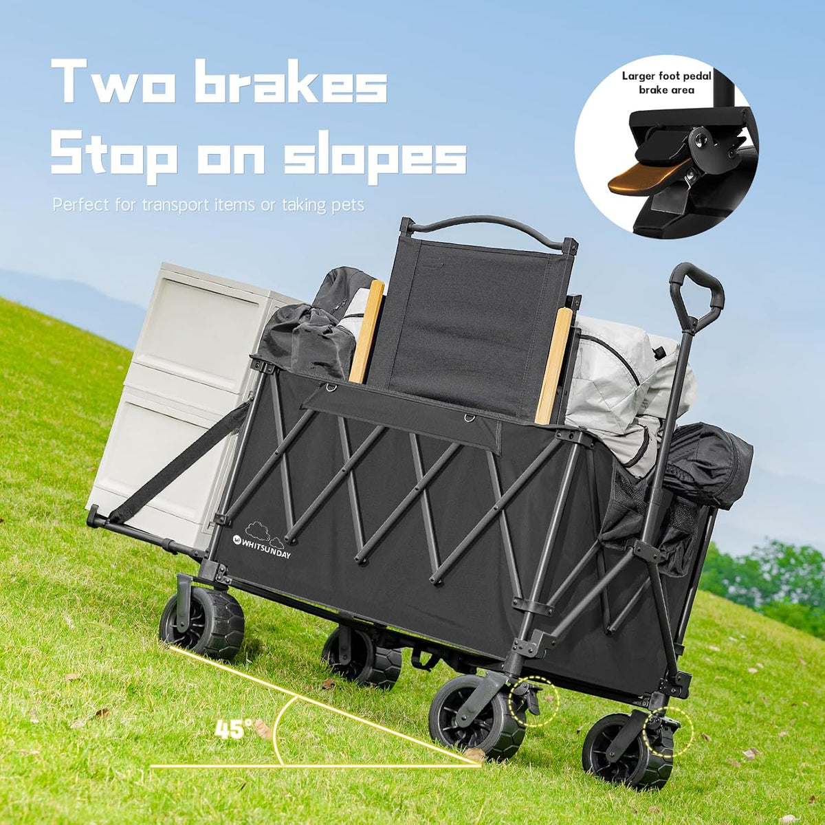 Whitsunday Collapsible Folding Wagon with Table, Heavy Duty Utility Beach Wagons with Opened
