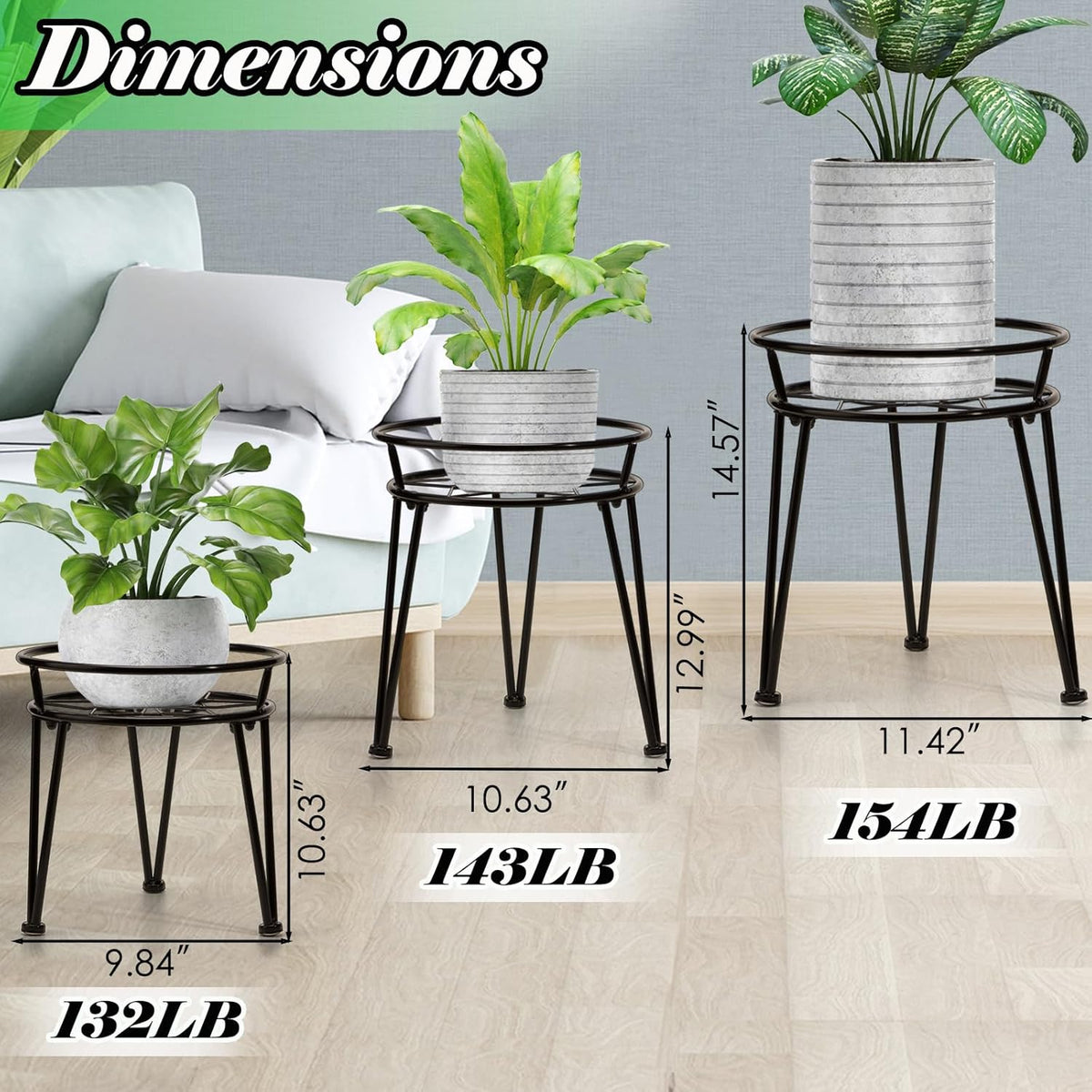 3Pack Metal Plant Stands Outdoor Indoor,Rustproof Iron Flower Pot Stands Outdoor,Heavy Duty Pot