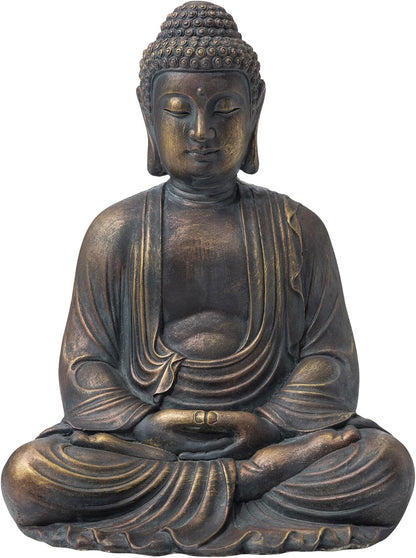 Glitzhome GH20384 22.75" Indoor Outdoor Sitting Meditating Buddha Zen Statue, 22.75 Inch Tall