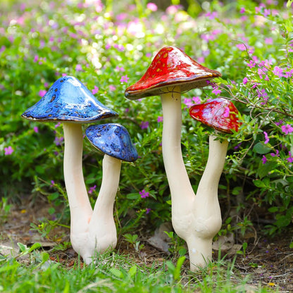 Mushroom Yard Decor - 2pcs Ceramic Mushroom Statue for Garden, Fairy Garden Stakes Ceramic Lawn