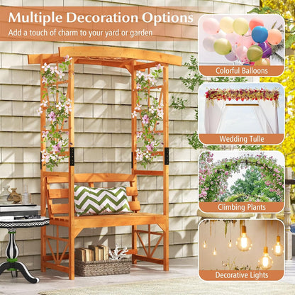 Giantex Garden Arbor with Bench - Wooden Garden Arch Trellis for Climbing Plants Vines, 2-Person