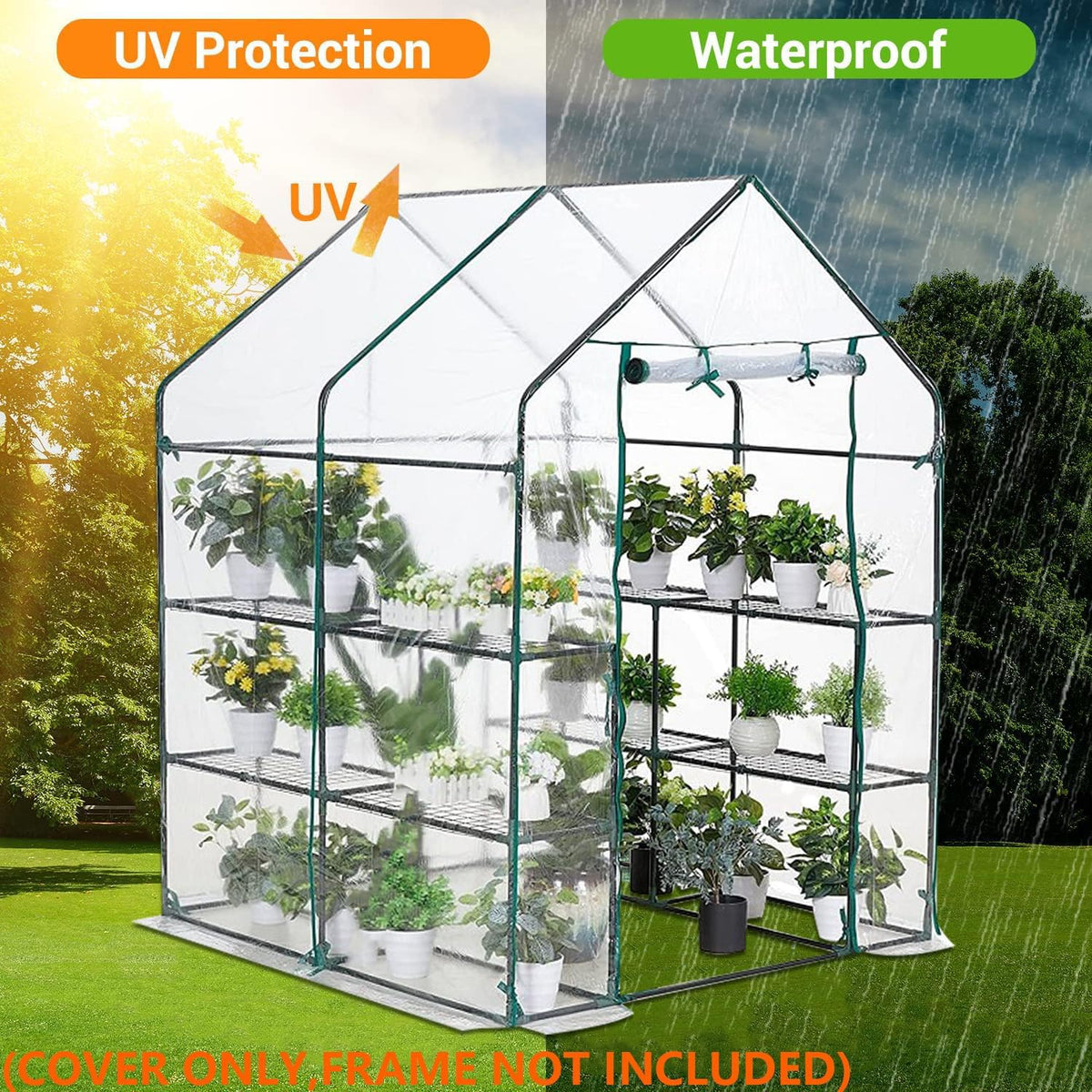 Greenhouse Cover Replacement, 56×56×76 Inches PE Walk-in Greenhouse Cover for Gardening Plants