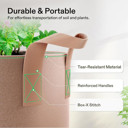 VIVOSUN 5-Pack 1 Gallons Grow Bags Heavy Duty Thickened Nonwoven Fabric Pots with Strap Handles Tan