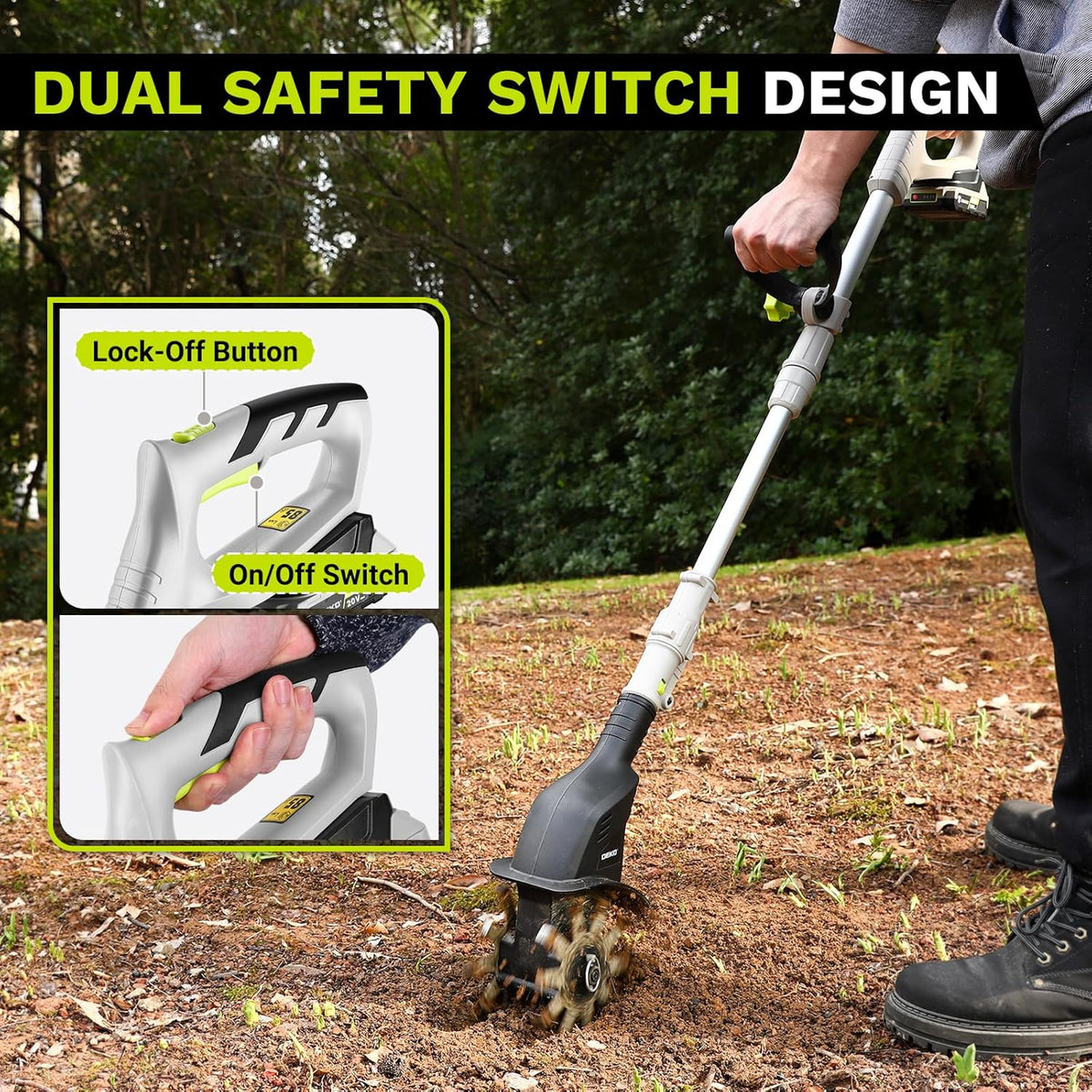 Cordless Electric Garden Tiller: DEKOPRO Power Cultivator for Effortless Soil Cultivation in Flower