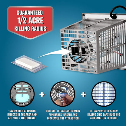 Flowtron Electric Bug Zapper 1/2 Acre Outdoor Insect Control with Dual Lure Method, 15W UV Light &