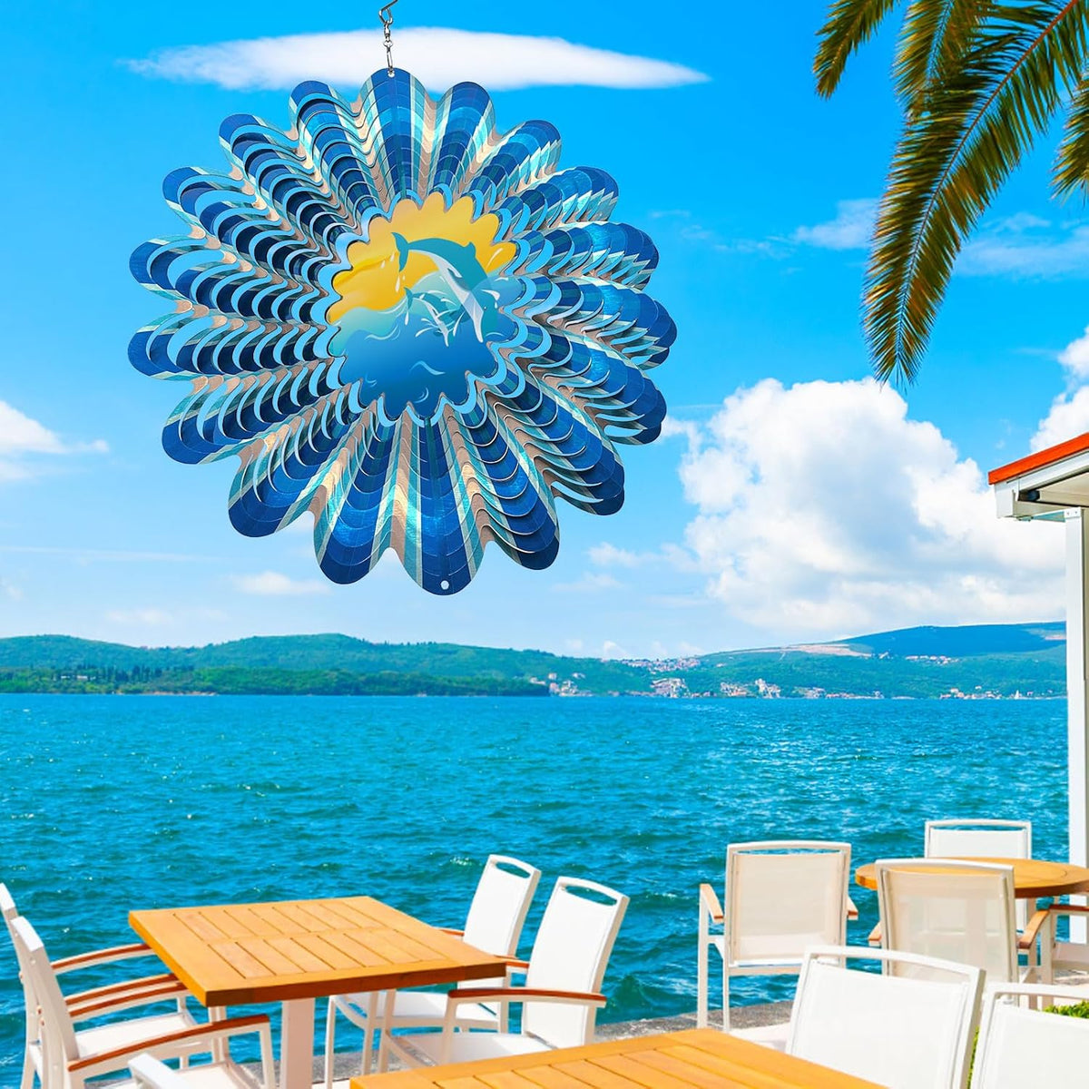 Animated Dolphin Wind Spinner | 3D Holographic Stainless Steel Kinetic Wind Spinners, Magical