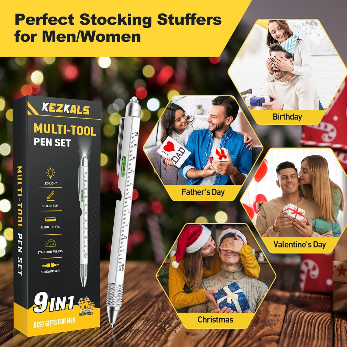 KEZKALS Stocking Stuffers for Teens, 9 in 1 Multitool Pen Gifts for Men, Mens Stocking Stuffers