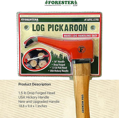 FORESTER Pickaroon Logging Tool 16in | USA Hickory Handle | Hookaroon Logging Tool | Log Roller
