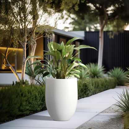 Kante 21.7" H White Concrete Tall Planter, Large Outdoor Indoor Decorative Pot with Drainage Hole