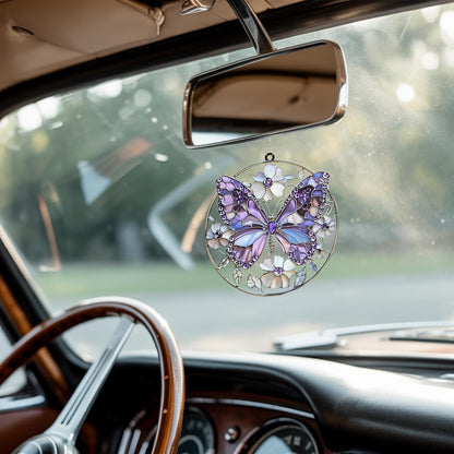 Violet Butterfly Acrylic Suncatcher Stained Glass Effect Window Car Hanging Christmas Ornament