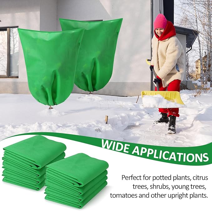 12 Packs Winter Plant Covers Freeze Protection Drawstring Tree Cover 23.62 x 31.5 in Large Reusable
