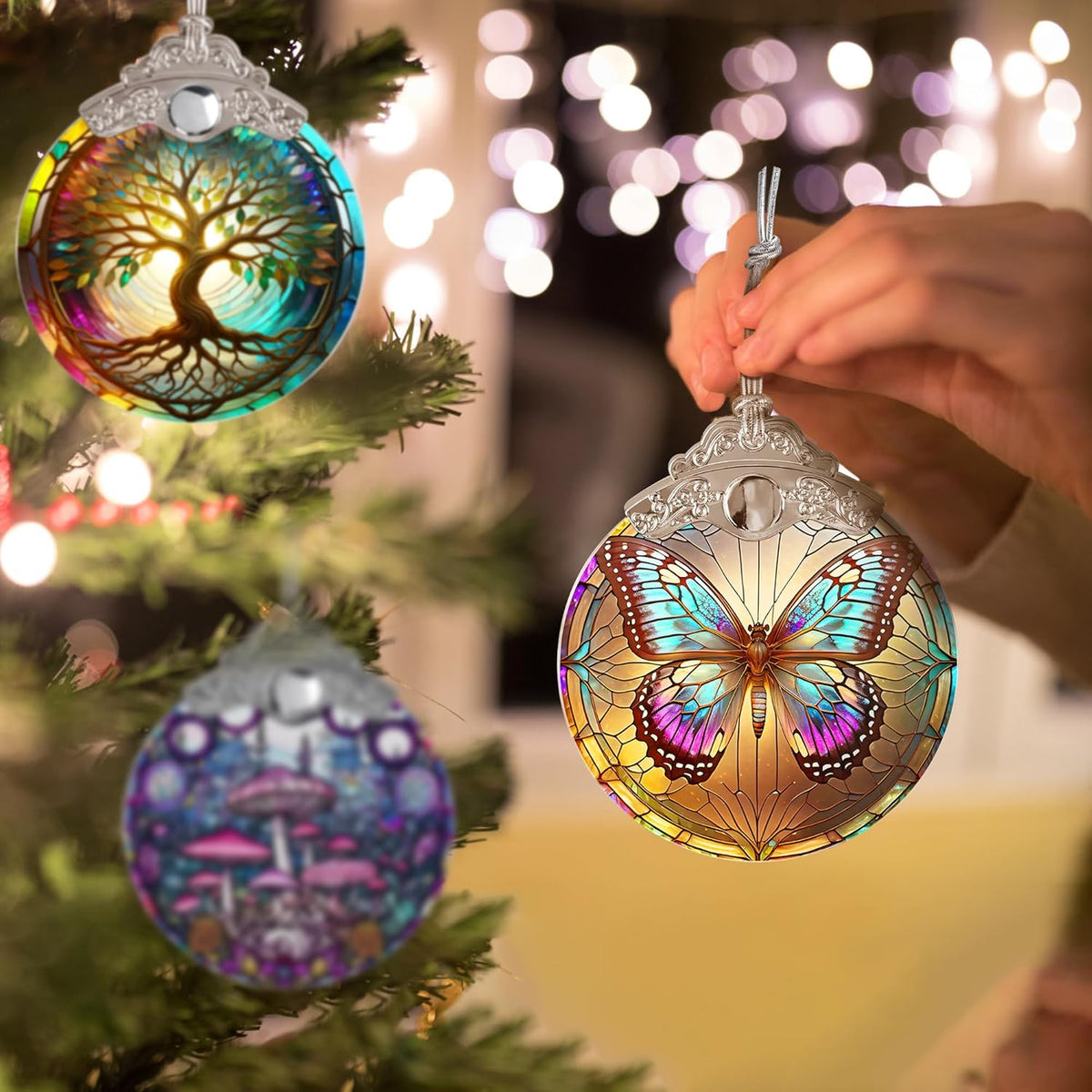 Stained Glass Suncatcher Butterfly Ornament for Christmas, Holidays, Tree Decor, Home Decoration