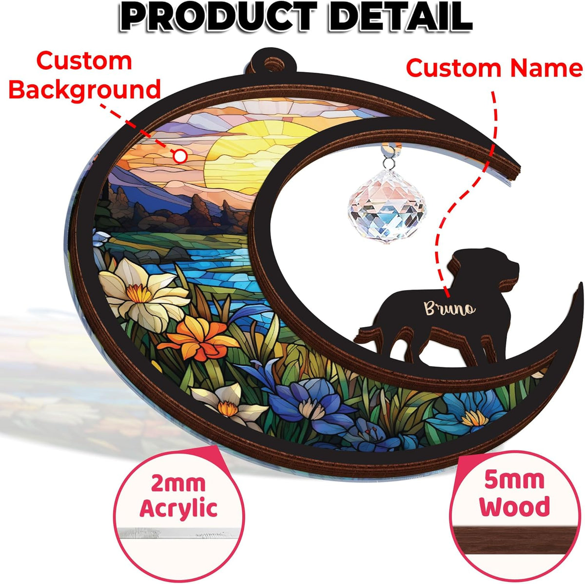 Custom Dog Memorial Gift Suncatcher, Engraved Pet Memorial Ornament, Pet Sympathy Keychain, Loss of