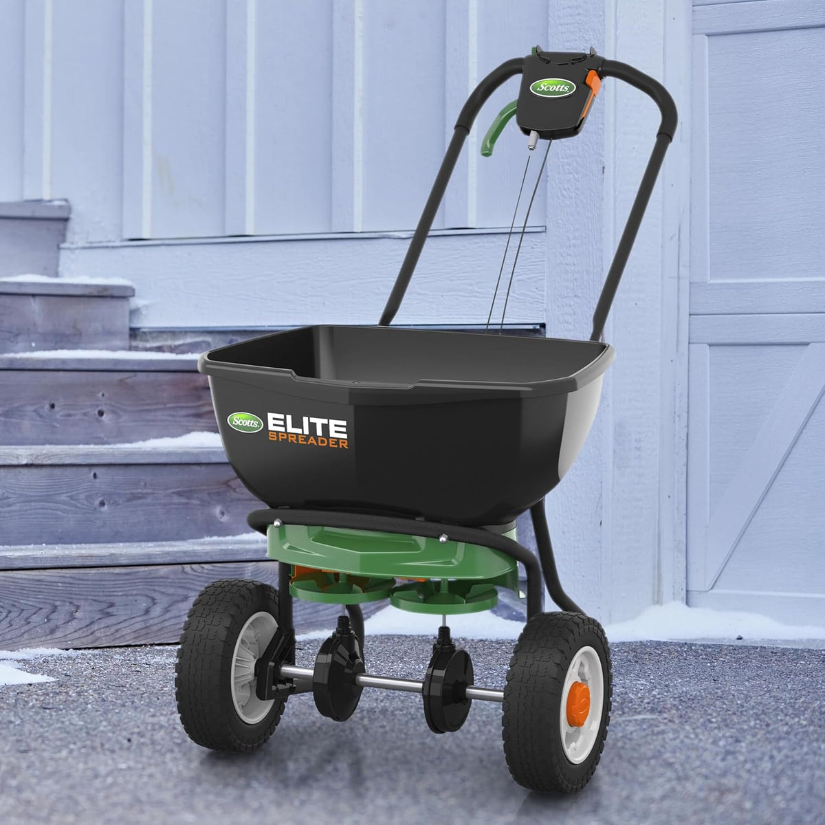 Scotts Elite Spreader for Grass Seed, Weed and Feed, Fertilizer, Salt and Ice Melt, Durable Push