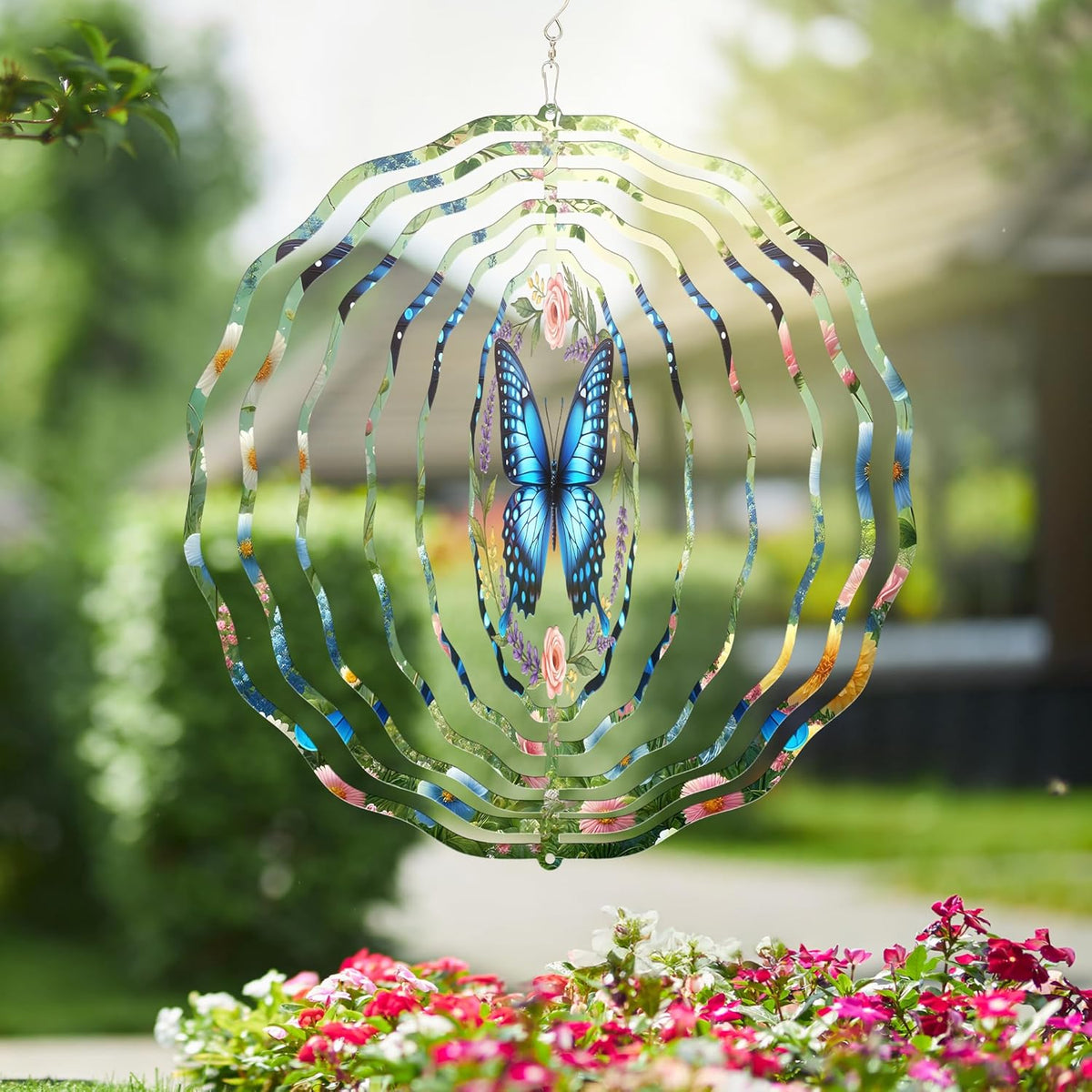 FLAGWIX Christmas Butterfly Wind Spinners Outdoor - 3D Stainless Steel Metal Wind Spinners 12 in