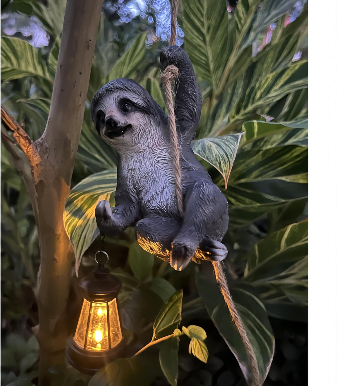 Sloth Garden Decor Cute Wild Animal Outdoor Sculpture Resin Climbing Twine with LED Light