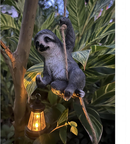 Sloth Garden Decor Cute Wild Animal Outdoor Sculpture Resin Climbing Twine with LED Light
