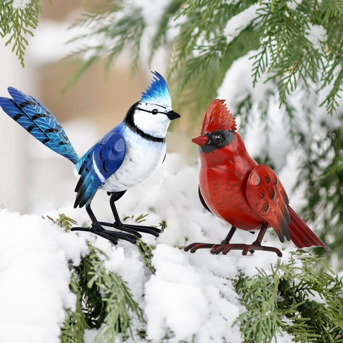 Shorayn Cardinal Decor Garden Statues Metal Bird Yard Art Sculptures,Standing Blue Jay Figurine