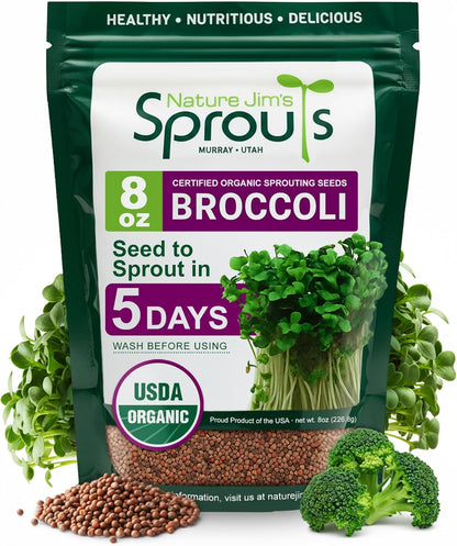 Nature Jims Sprouts Organic Broccoli Seeds for Sprouting – Certified Non-GMO, Rich in Sulforaphane