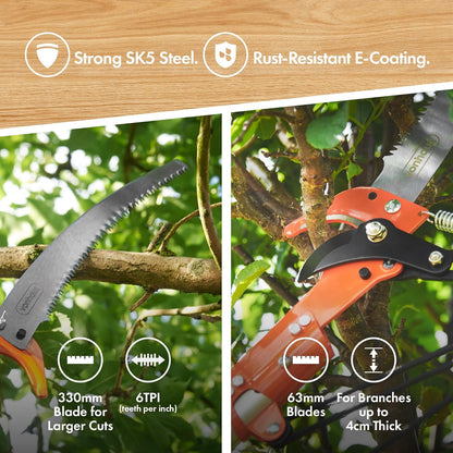 VonHaus Telescopic Tree Pruner & Lopper 2 in 1 – Long Reach 3.3m Cutter, Retractable & Extendable