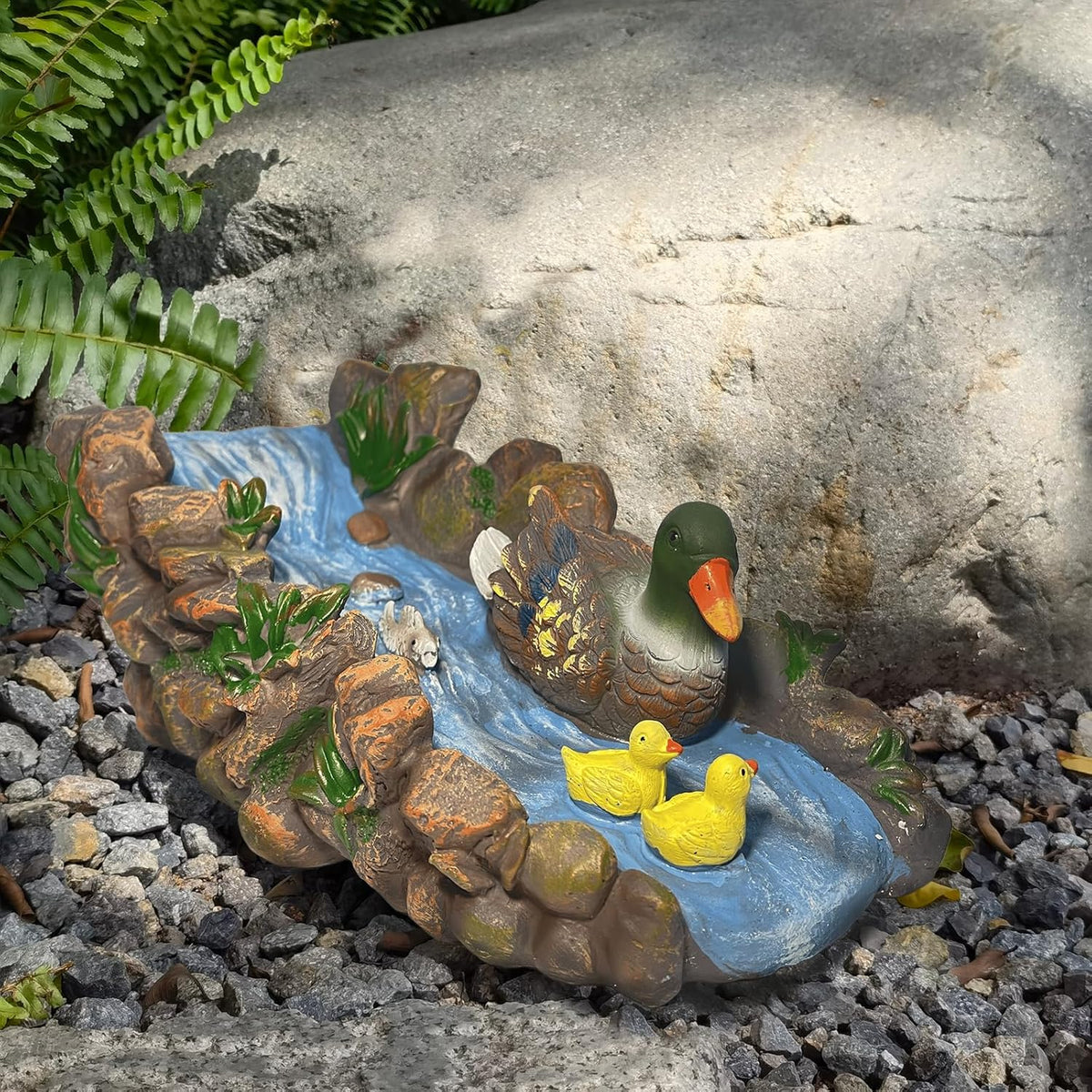 Ducks Splash Block - Decorative Resin Gutter Downspout Diverter, 13.3” x 6.3” x 5.9”, Durable Water