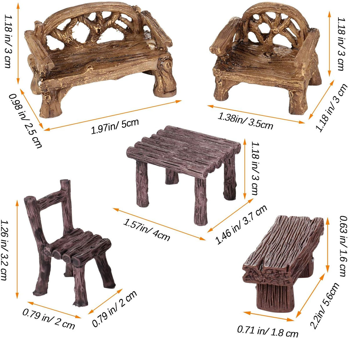Skylety 12 Pieces Garden Furniture Ornaments Miniature Table and Chairs Set Village Micro Resin