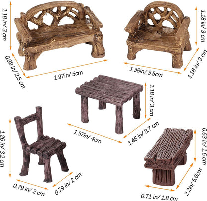 Skylety 12 Pieces Garden Furniture Ornaments Miniature Table and Chairs Set Village Micro Resin