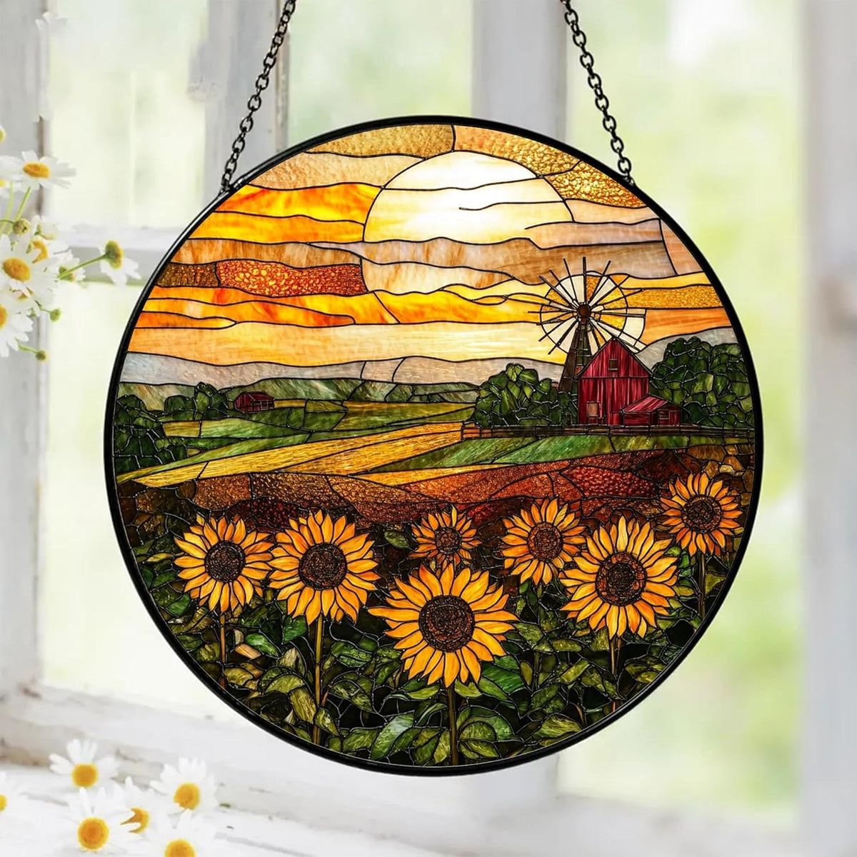 Sunflower Stained Glass Suncatcher Window Hanging Decor, Birthday, Mothers Day, Christmas Sunflower