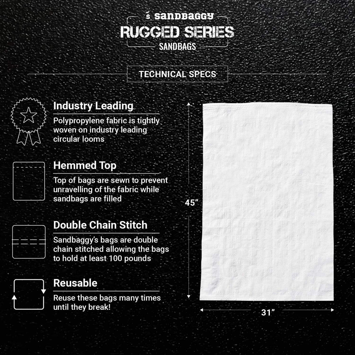 Sandbaggy Large Sandbags - Size: 31" x 45" - Thick Heavy Duty Contractor Bags, Heavy Duty Garbage