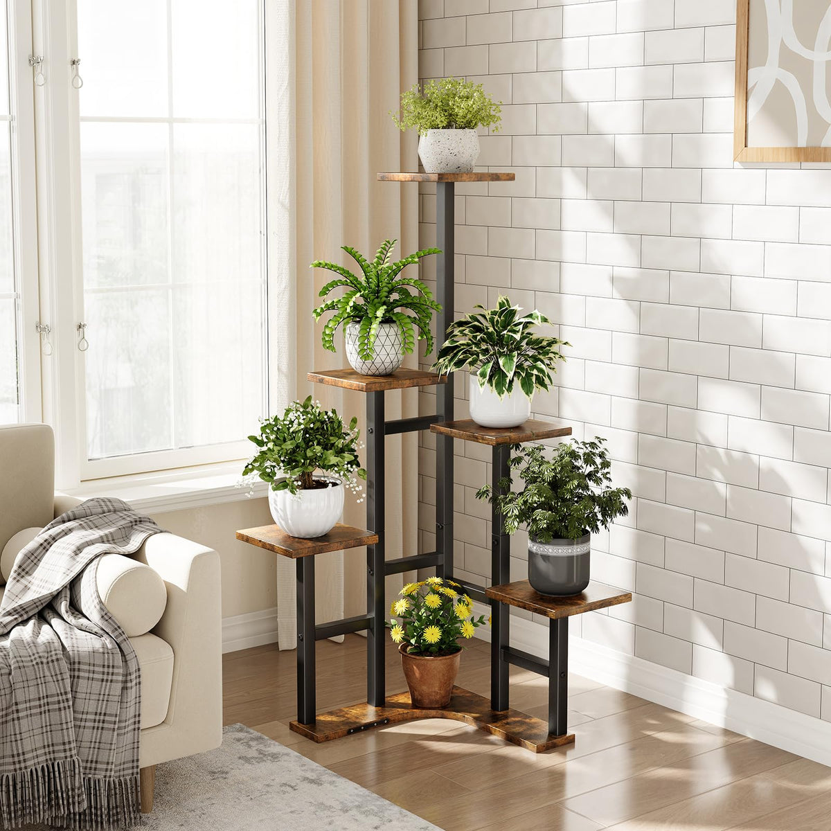 Yzosvki Corner Plant Stand Indoor, 6 Tiered Corner Plant Shelf Flower Stand for Multiple Plants