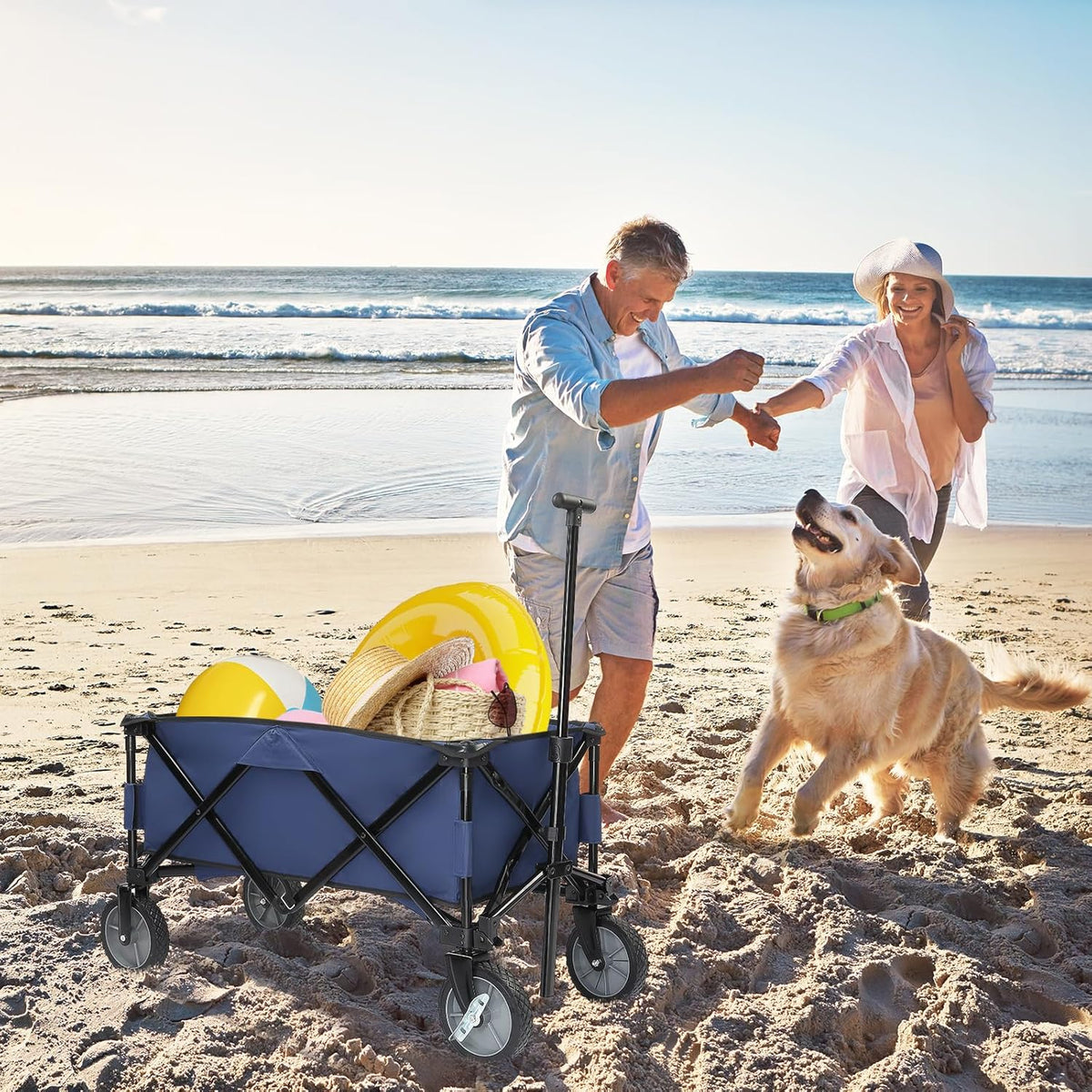 Collapsible Wagon, Beach with Big Wheels for Sand, Grocery Wagon All-Terrain Wheels Garden Grocery