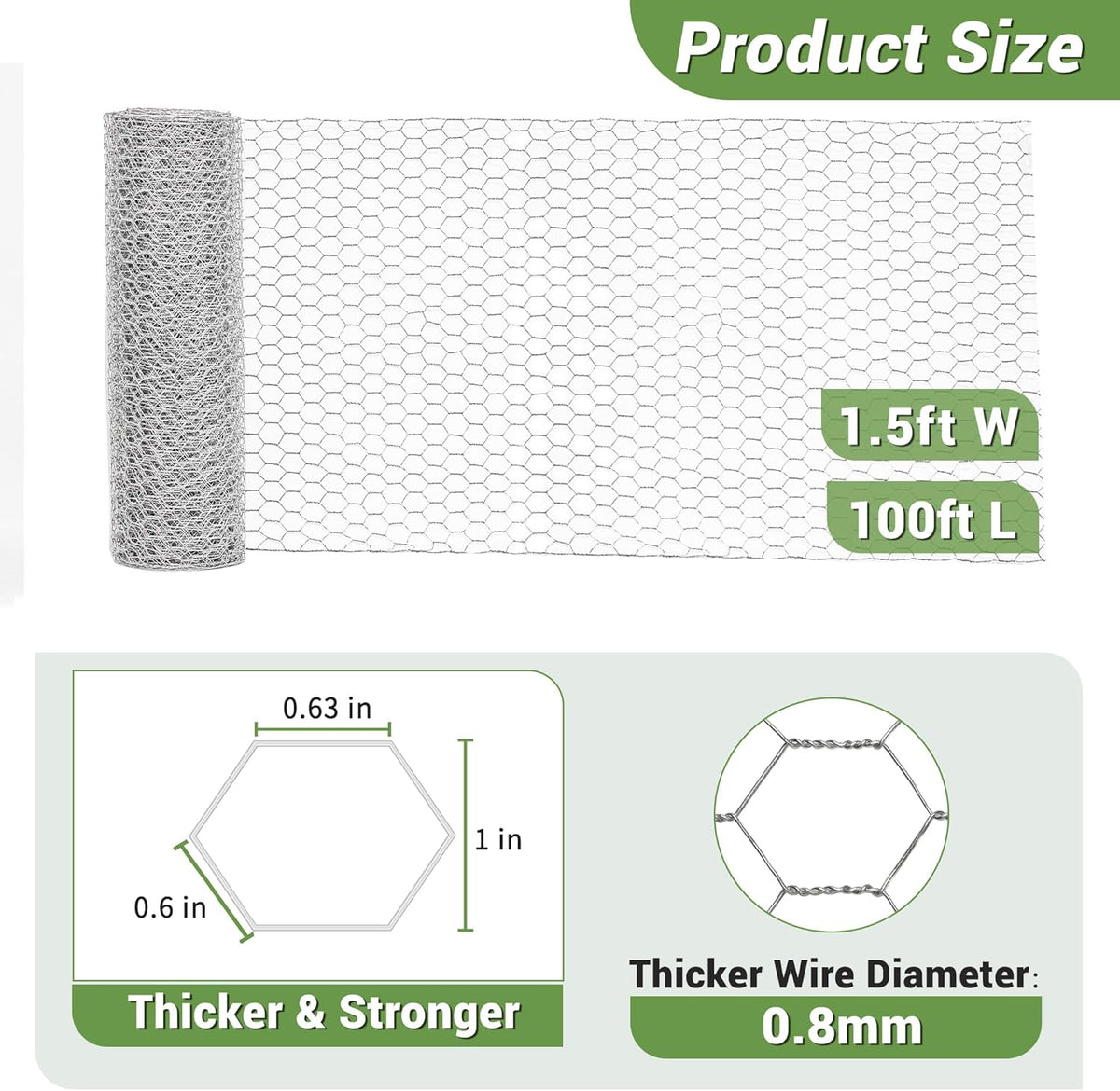Chicken Wire Fencing Mesh, Galvanized Hexagonal Floral Chicken Wire, Outdoor Anti-Rust Chicken Wire