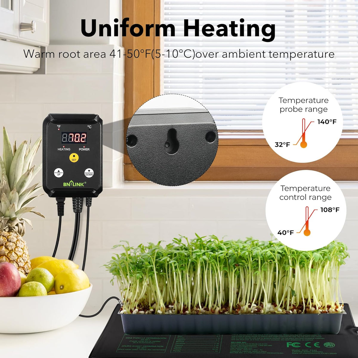 BN-LINK Seedling Heat Mat Heating Pad 20" x 20.75" with Digital Thermostat Controller Combo Set