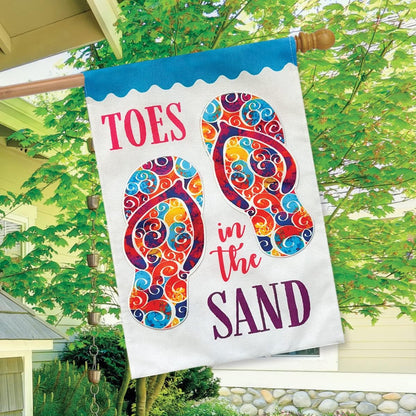 Toes In The Sand Summer Burlap House Flag Flip Flops 28" x 40" Briarwood Lane