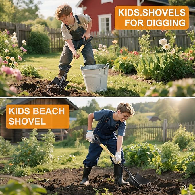 HIGHLIGHT Spade, Heavy Duty Gardening Shovel, Garden Shovel 41 inch for Digging, Round Shovel with