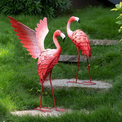 Natelf Pink Flamingo Garden Statues - Metal Flamingo Yard Art Decor, Weather-Resistant Outdoor