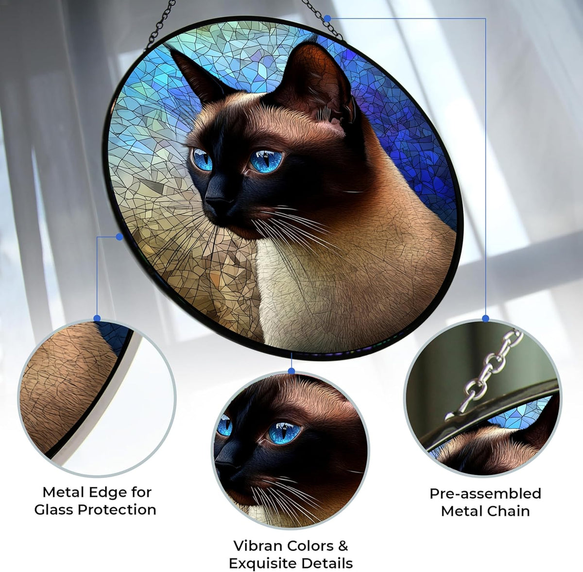 Easter Siamese Cat Stained Glass Window Hangings, Handcrafted Stained Glass Suncatchers, Gift for