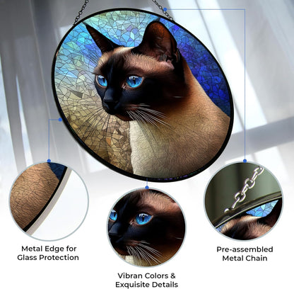Easter Siamese Cat Stained Glass Window Hangings, Handcrafted Stained Glass Suncatchers, Gift for