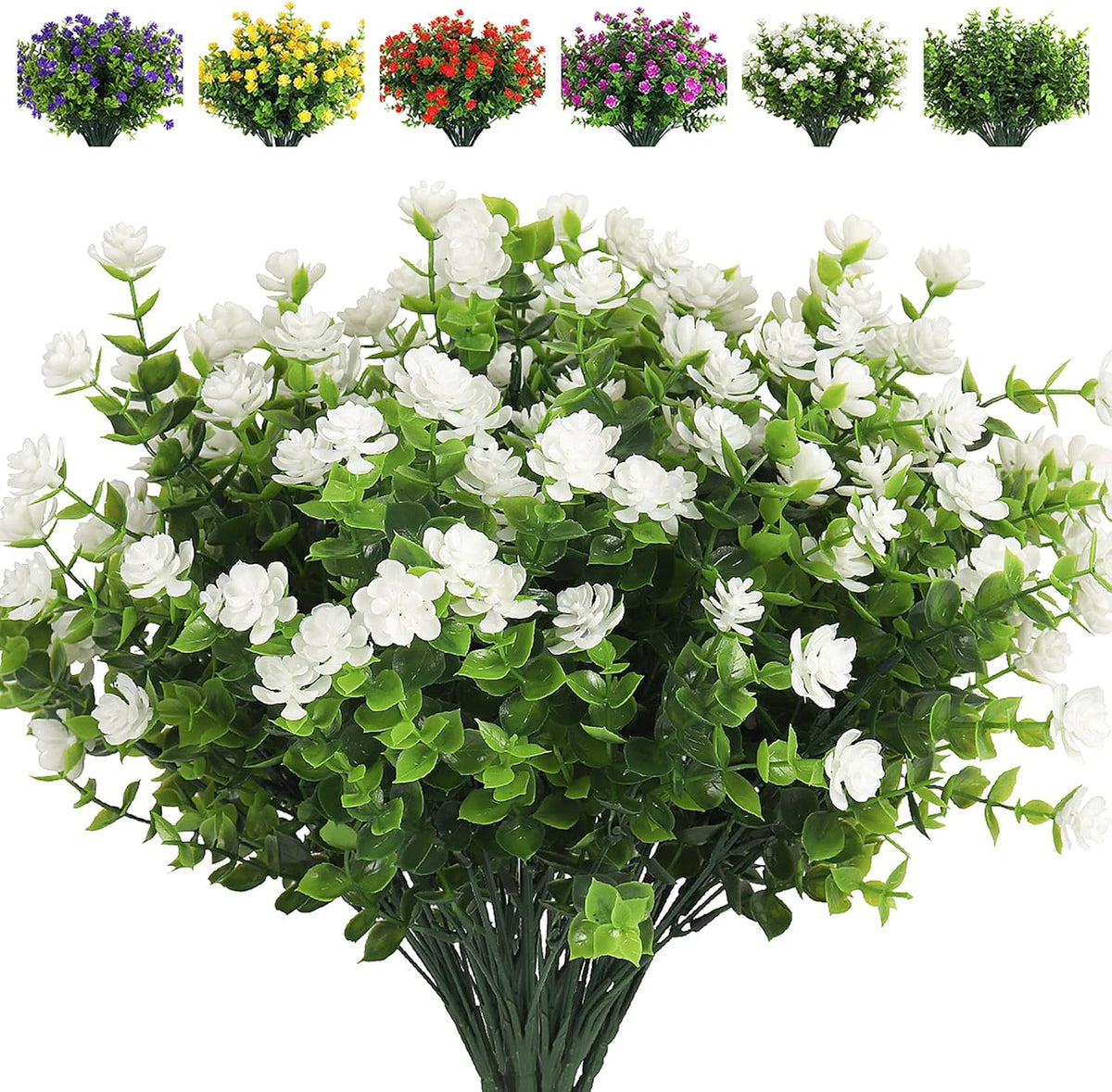 RECUTMS Artificial Flowers, Fake Boxwood Outdoor UV Resistant Plants Artificial Springs Flowers