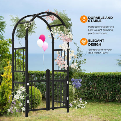 VINGLI Garden Arbor with Gate, PVC Frame Trellis Garden Arch for Plant Climbing, Vinyl Pergola