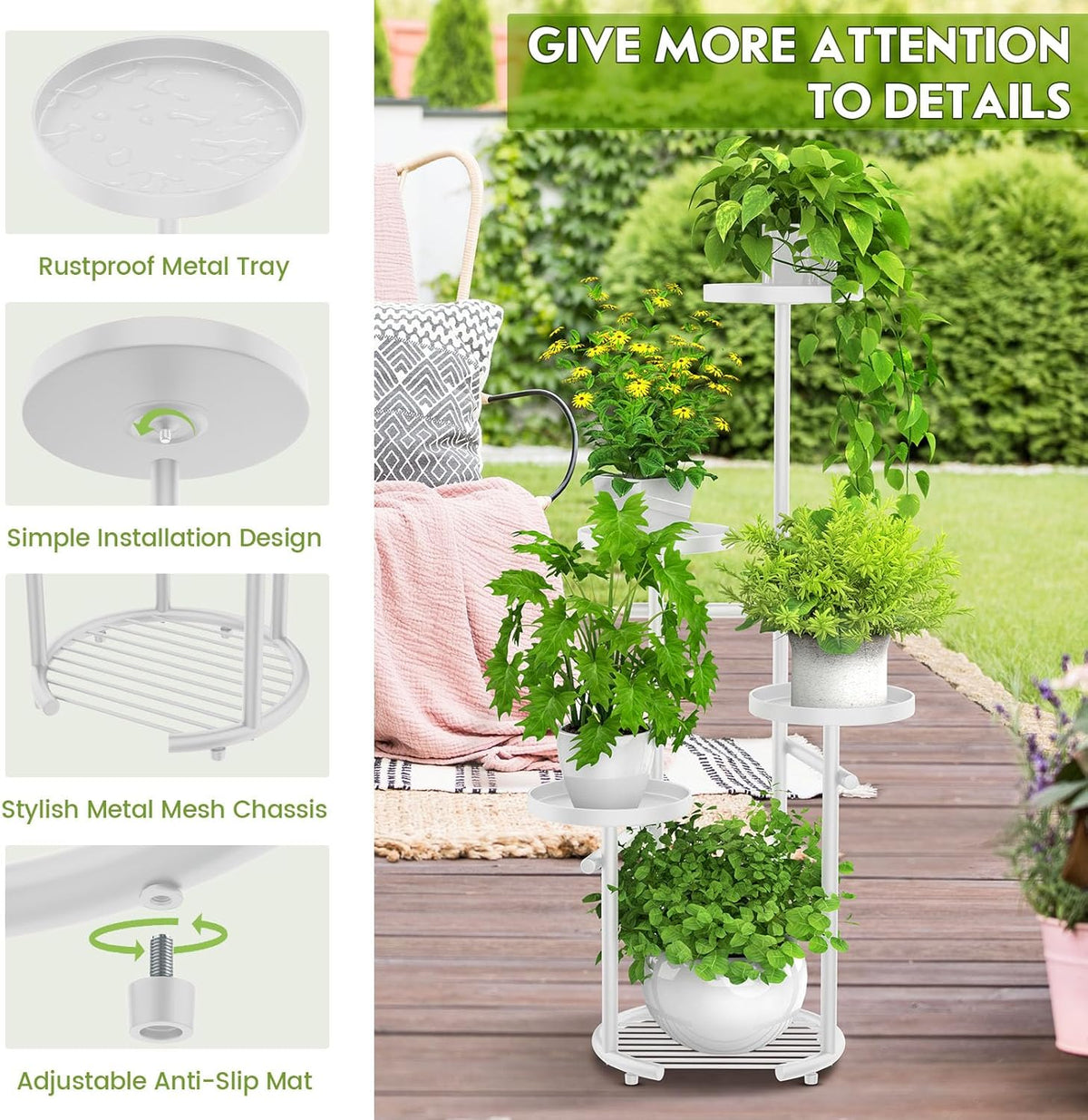 TOSKING 5 Tier Metal Plant Stand Indoor, Plant Shelf, Corner Shelf Flower Pot Stand for Outdoor