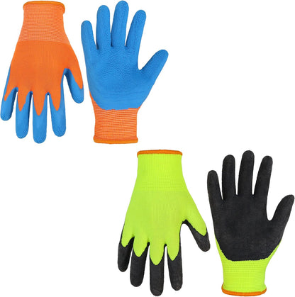 HANDLANDY 2 Pairs Kids Gardening Gripper Gloves, Foam Rubber Coated Children Toddler Garden Yard