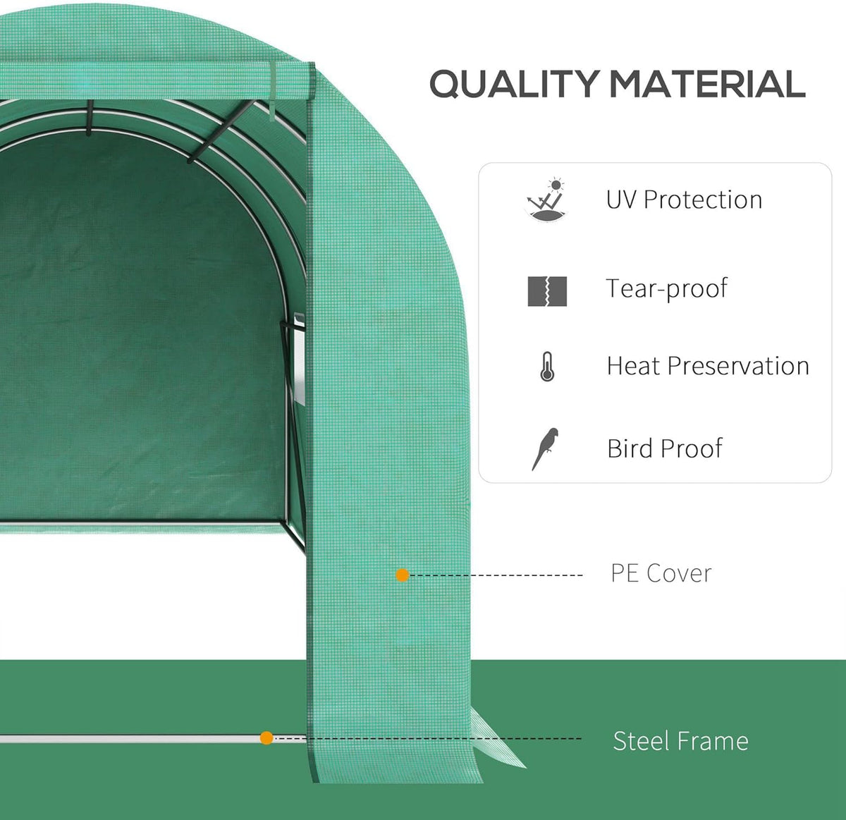 Outsunny 15' x 7' x 6.5' Walk-in Tunnel Hoop Greenhouse, Green House for Outside with PE Cover