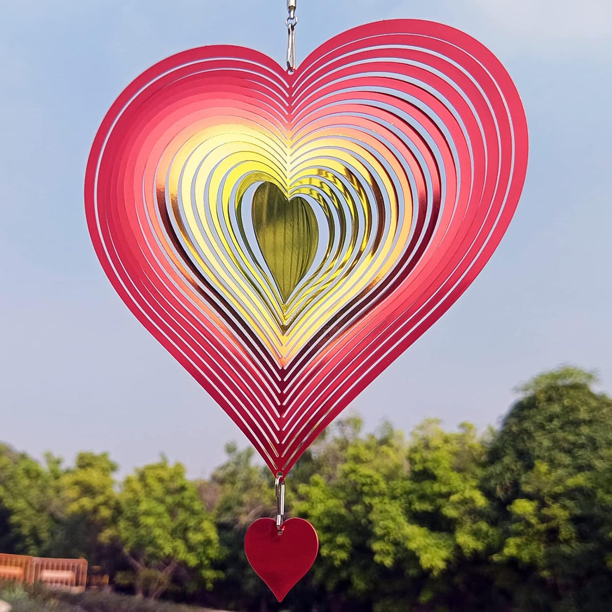 DJUAN Wind Spinner Red-Yellow Gradient Love Heart 3D Metal Hanging Wind Spinners Worth Gift