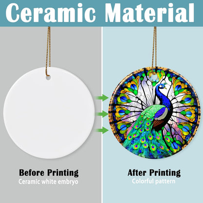 Colorful Ceramic Peacock Christmas Ornament, Peacock Ornaments for Christmas Tree, Holiday