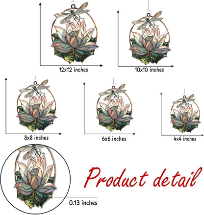 Dragonfly Lotus Acrylic Suncatcher Stained Glass Effect Window Car Hanging Christmas Ornament