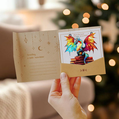 Book Dragon Acrylic Suncatcher Stained Glass Effect Window Car Hanging Christmas Ornament Indoor