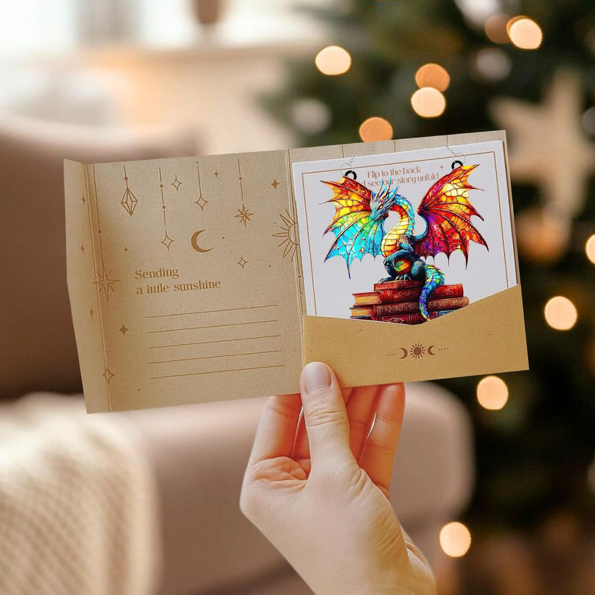 Book Dragon Acrylic Suncatcher Stained Glass Effect Window Car Hanging Christmas Ornament Indoor