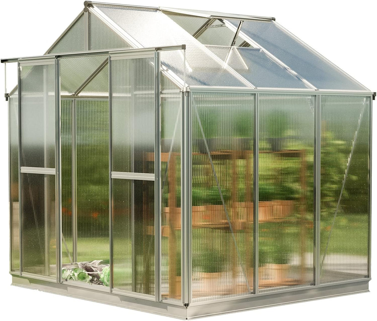 Greenhouse Saphir 3 Aluminum Frame 8.5 x 6.4 ft Approx. 8 mm Polycarbonate Panels - with Bonus Base